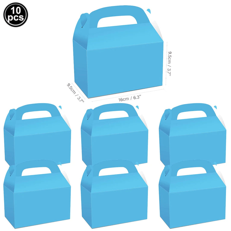 10Pcs Solid Color Popcorn Boxes Paper Food Trays Gift Bags With Handles Party Supplies Set