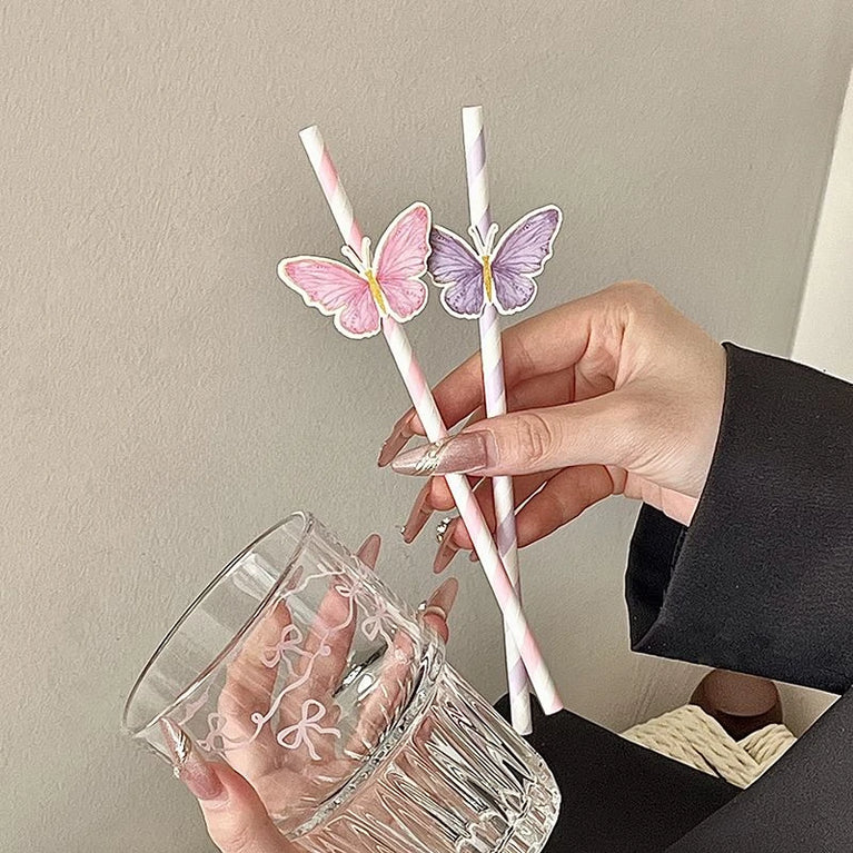 Butterfly Paper Straws 10 Sticks Disposable Eco Friendly Juice Milk Tea Drink Straws
