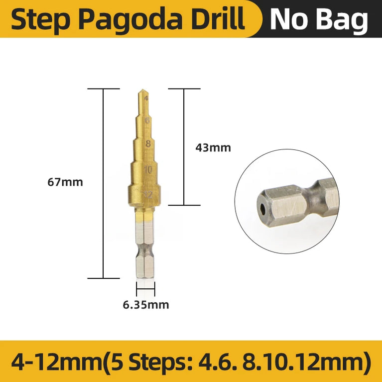Titanium Step Drill Bit Set | High-Speed Stepped Conical Stage Drills