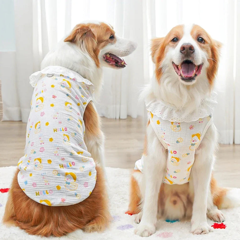 Large Dog Cotton Cooling Vest | Cute Cartoon Summer Shirt