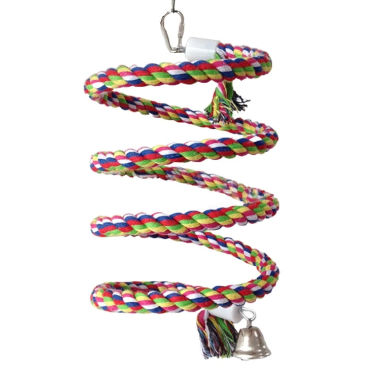 Bird Spiral-Rope Perch | Flexible Cotton Bungee with Bell
