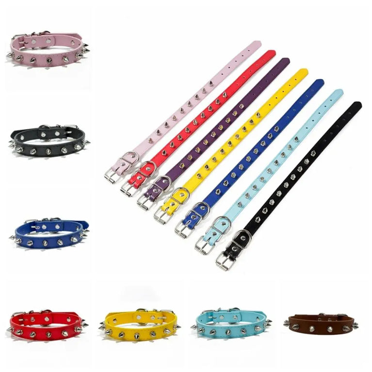 Pet Products Leather Cat Dog Collar Colorful Adjustable Spiked Studded Neck Strap