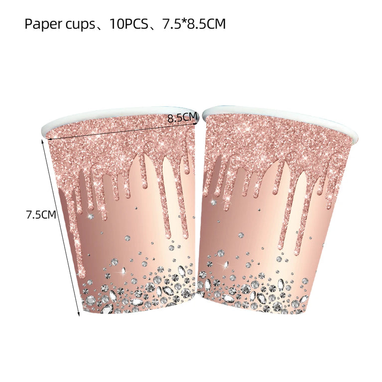 Rose Gold Theme Party Disposable Tableware Set Wedding Birthday Decor