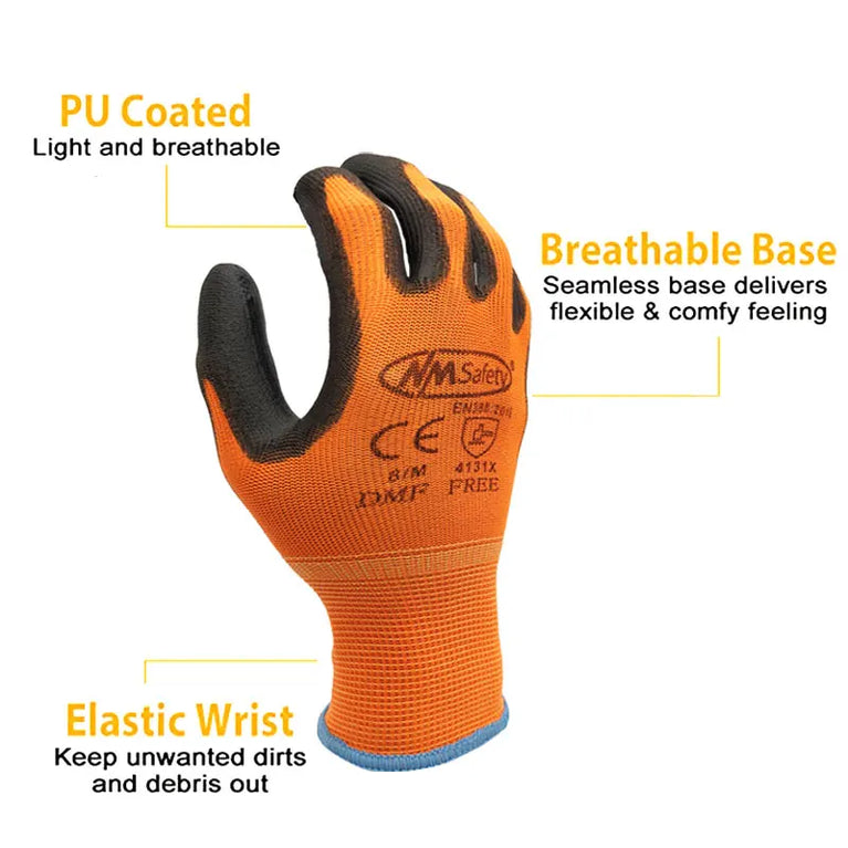 PU Coated Nylon Gardening Gloves Breathable Safety Work Gloves