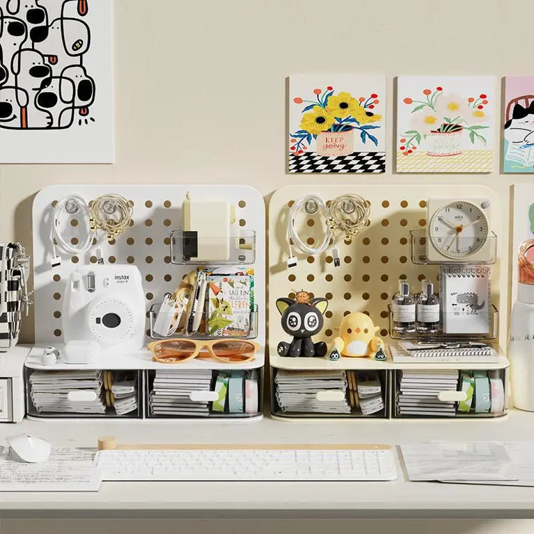 Desktop Perforated Board Desk Organiser with Drawer Storage Rack