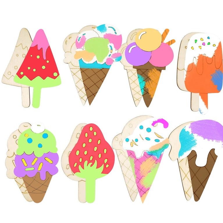 10-Piece Wooden Ice Cream DIY Ornament Set | Creative Summer Craft Kit