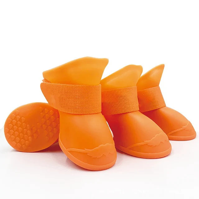 4-Piece Waterproof Pet Rain Boots | Anti-Slip Rubber Shoes
