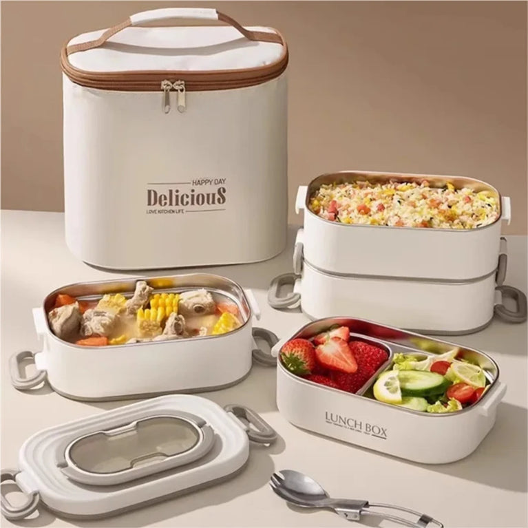 Stainless Steel 304 Thermal Lunch Box with Insulation Bag 1500ml