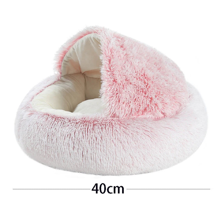 2-in-1 Round Plush Pet Nest | Half-Enclosed Warm Cave Bed