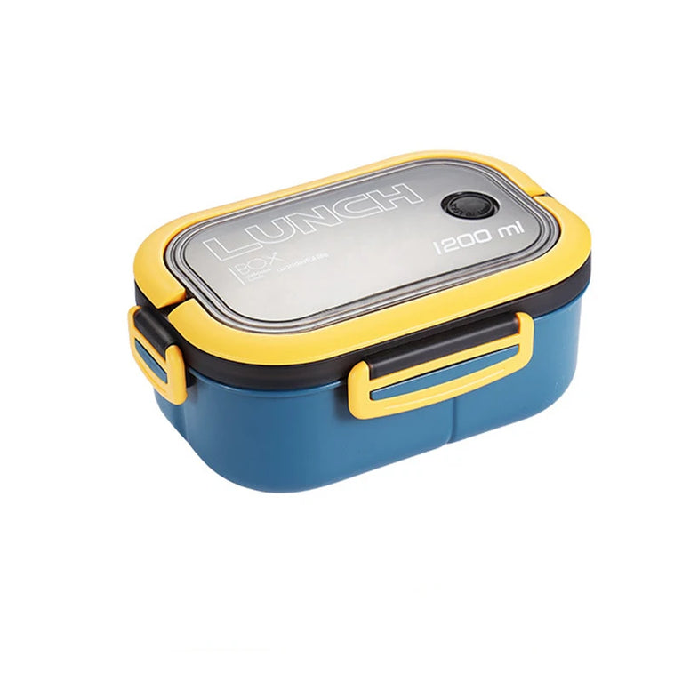 Double Layer Microwave Lunch Box Portable Plastic Food Container with Fork and Spoon Set
