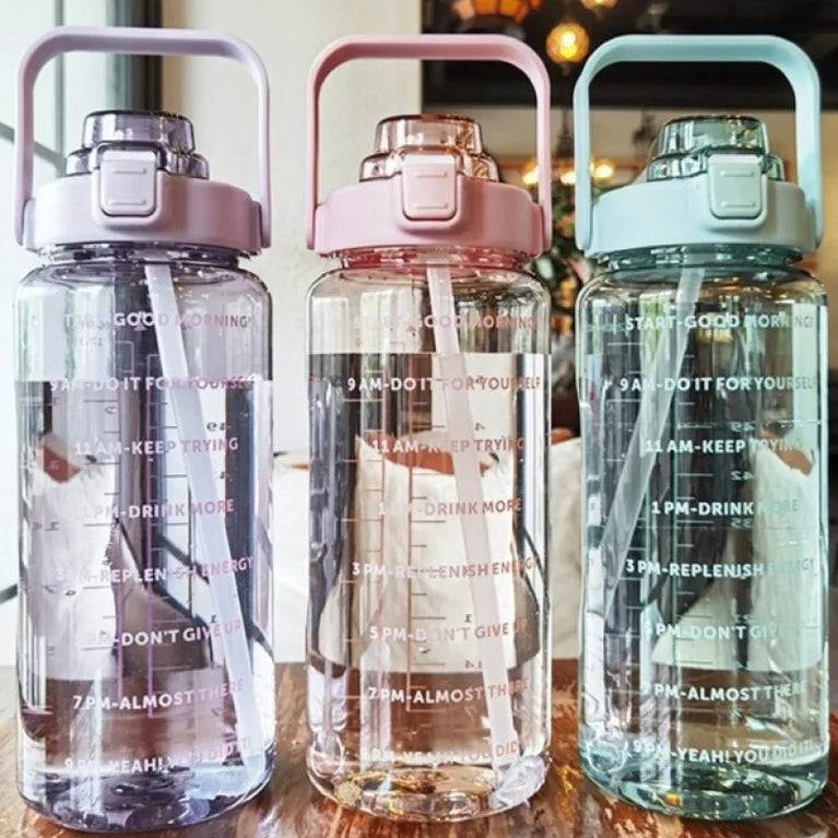 2L Portable Large Capacity Straw Water Bottle Fitness Sports
