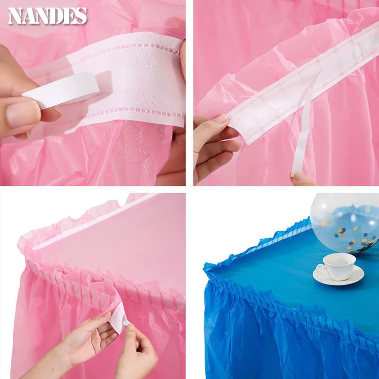 Disposable Waterproof Table Skirt Plastic Tablecloth Set Wedding Party Festival Decor