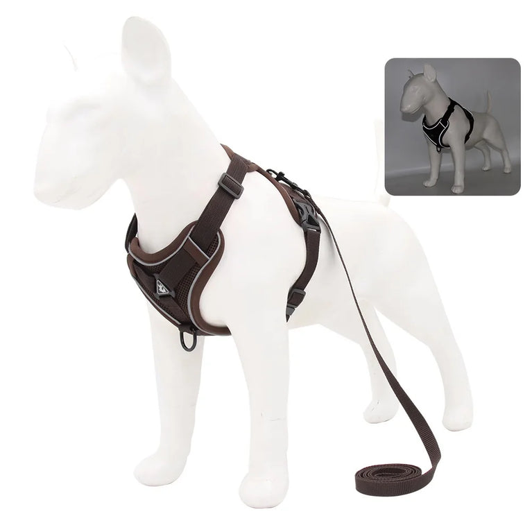 LED Light Reflective Dog Harness Vest With Leash Adjustable Pet Set