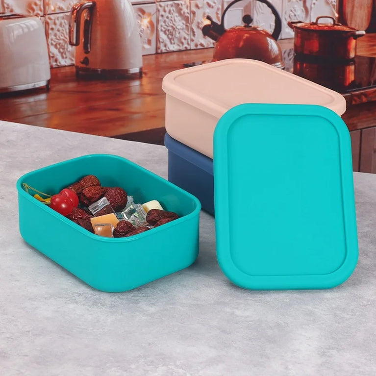 Silicone Bento Box Rectangle Leak-Proof Microwave Safe Lunch Container Portable Food Storage