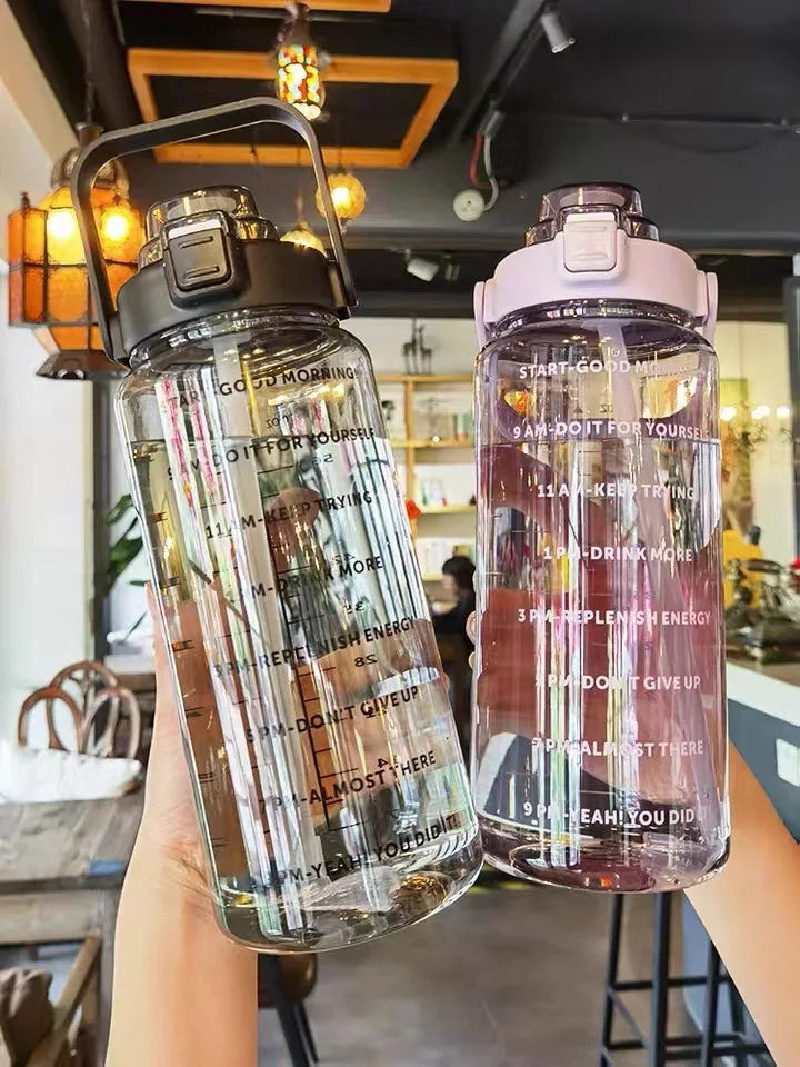 2L Portable Large Capacity Straw Water Bottle Fitness Sports