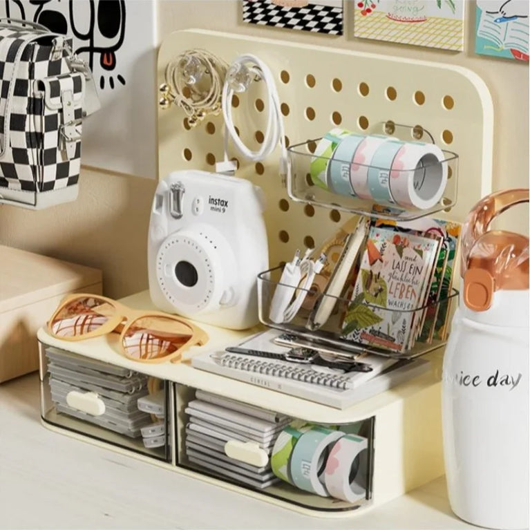 Desktop Perforated Board Desk Organiser with Drawer Storage Rack