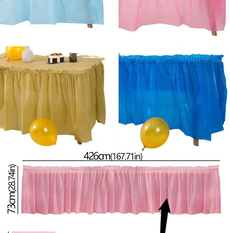 Disposable Waterproof Table Skirt Plastic Tablecloth Set Wedding Party Festival Decor