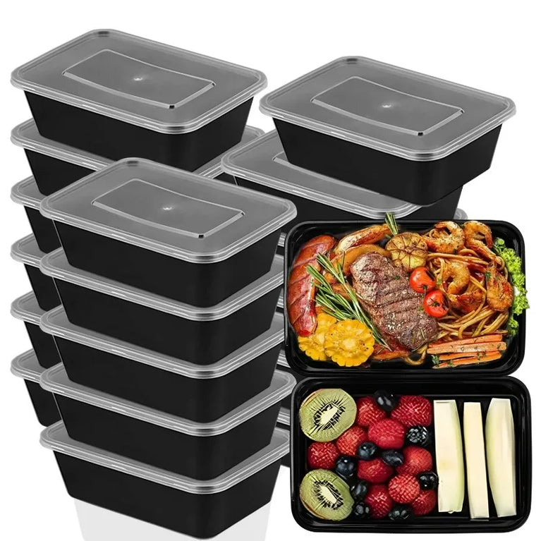 Black Disposable Bento Box Set | Minimalist Microwave-Safe Food Containers