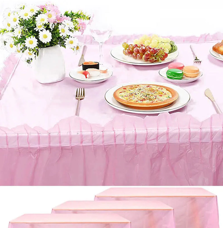 Disposable Waterproof Table Skirt Plastic Tablecloth Set Wedding Party Festival Decor