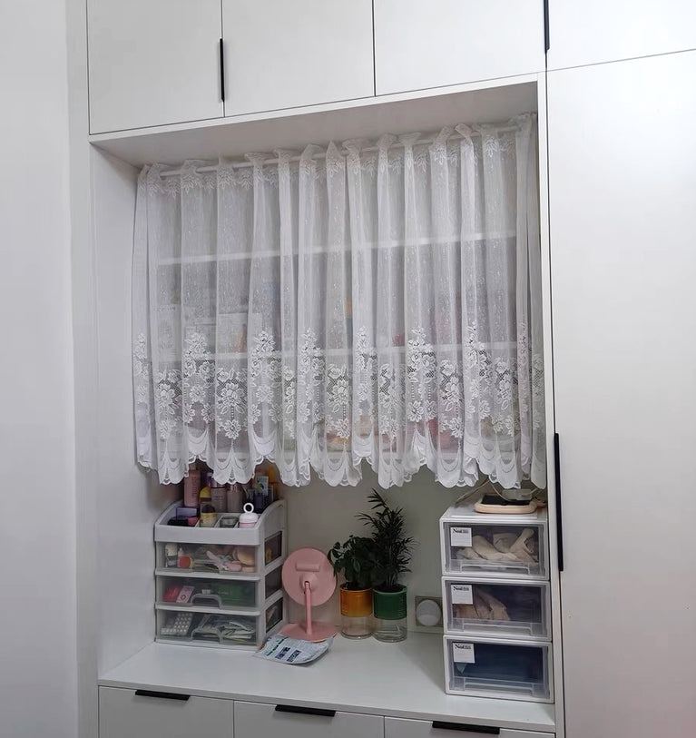 White Lace Sheer Tulle Curtains | Pastoral Floral Kitchen & Cafe Voile