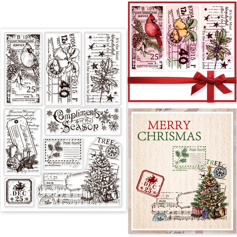 Retro Christmas Label Clear Stamps | Vintage Silicone Seals for Scrapbooking