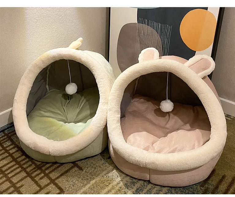Cute Semi-Closed Cotton Cat Tent Bed with Detachable Cushion