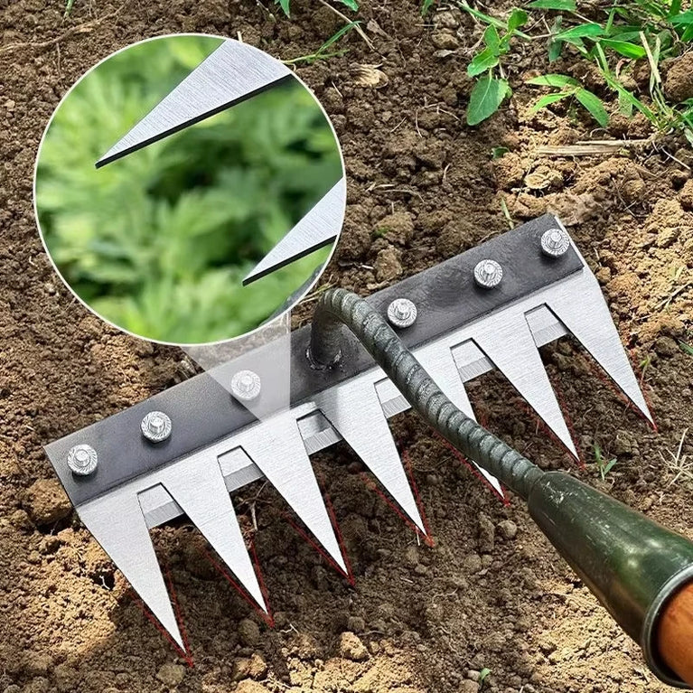5-8 Teeth Iron Garden Weeding Hoe Rake Soil Loosening Farm Tool