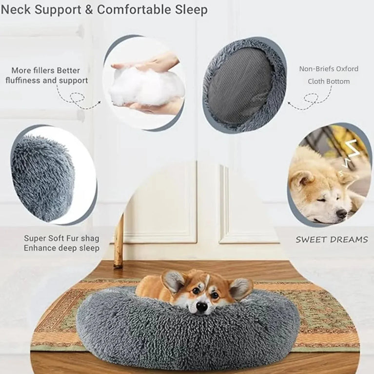 Round Plush Environment Friendly Dog Bed 40-90cm Soft Warm Pet Sleeping Nest