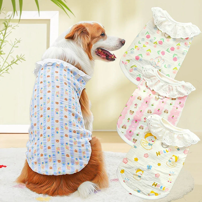 Large Dog Cotton Cooling Vest | Cute Cartoon Summer Shirt