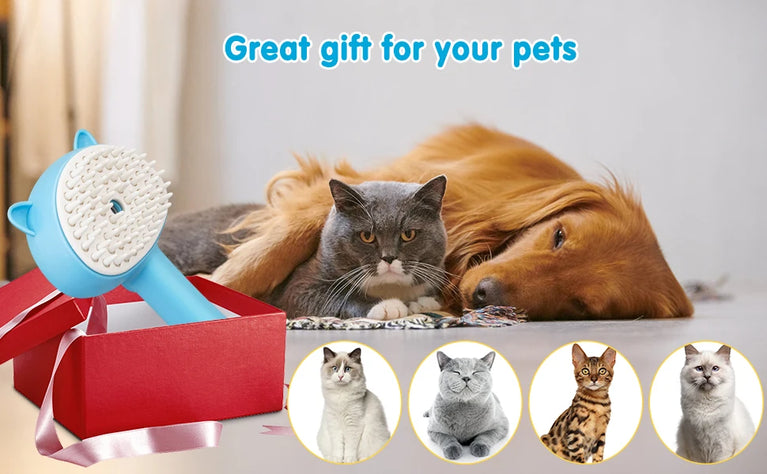 3-in-1 Cat Steam Brush Silicone Grooming Shedding Tool with Spray Function