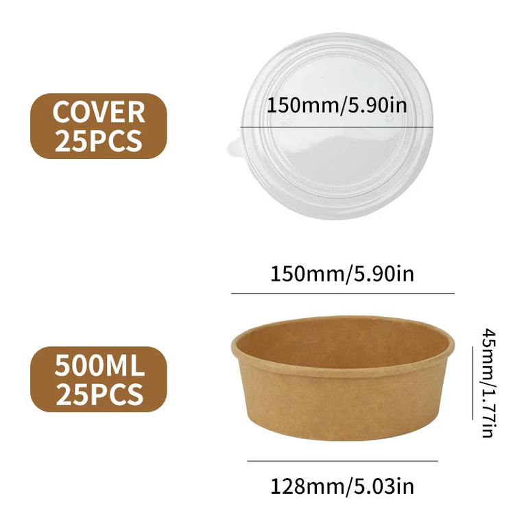 Disposable Kraft Paper Food Containers with Lids Leak Proof Meal Prep Lunch Box Set for Takeout Food Storage