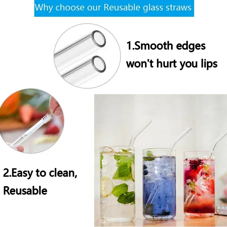 Reusable Glass Drinking Straw Smoothie Milkshake Cocktail Eco Friendly Straws Set