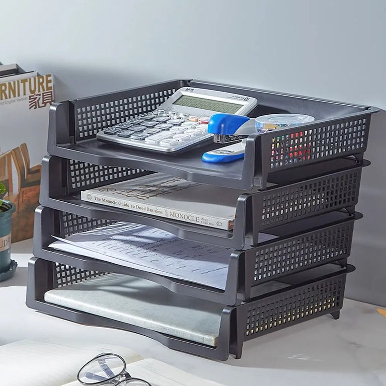 Stackable A4 Document Organiser | Laminated Plastic Desktop File Rack