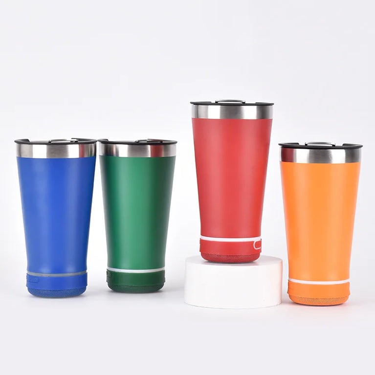 16oz Stainless Steel Vacuum Flask with Bluetooth Speaker Mug