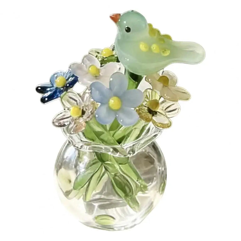 Miniature Hand-Blown Glass Flower Figurine | Exquisite Crystal Bouquet Decor