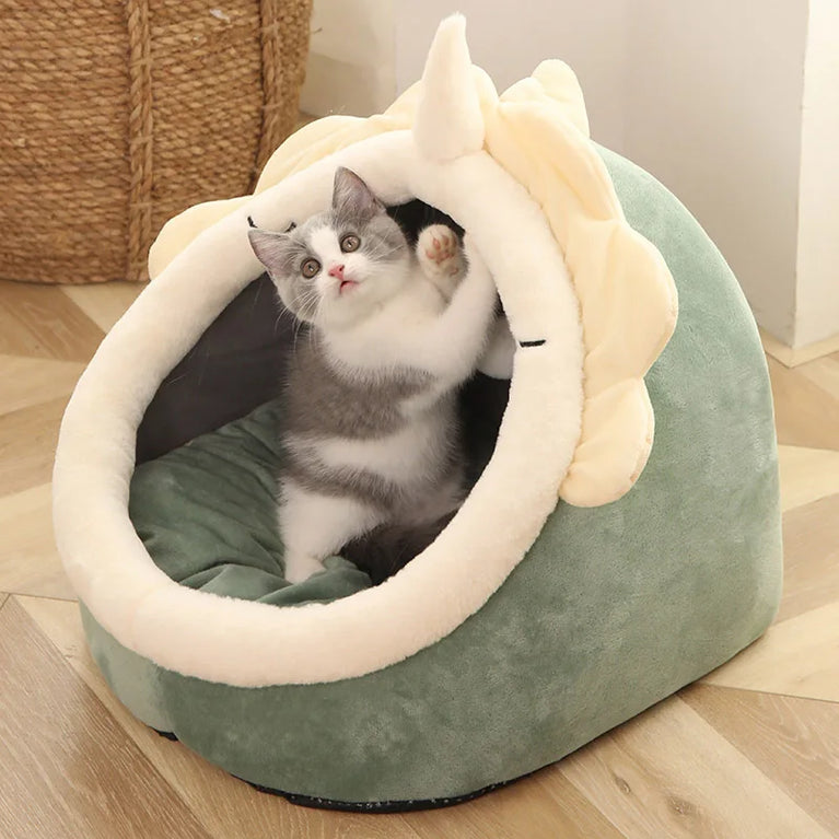 Cute Semi-Closed Cotton Cat Tent Bed with Detachable Cushion