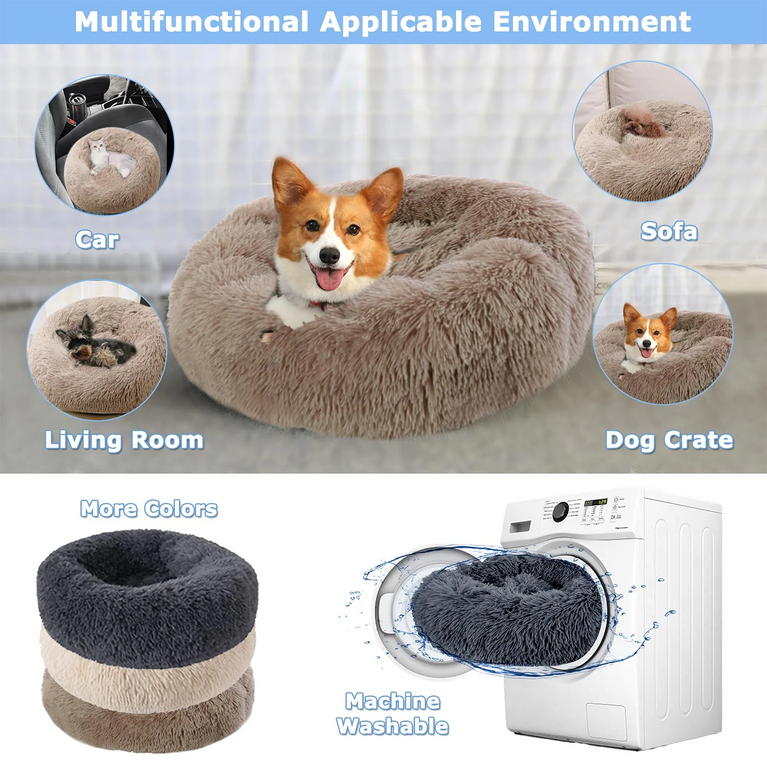 Round Plush Environment Friendly Dog Bed 40-90cm Soft Warm Pet Sleeping Nest