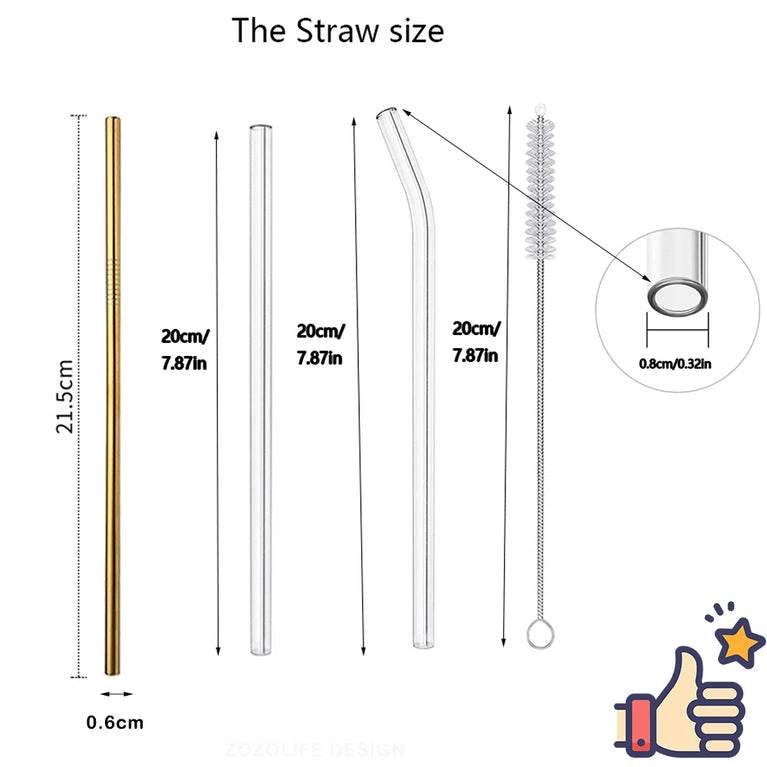 Glass Straws Eco Friendly Reusable Drinking Straw Set with Brushes Bar Accessories