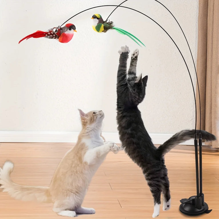 Two Birds Cat Teasing Stick Set Simulation Bird Hands Free Toy