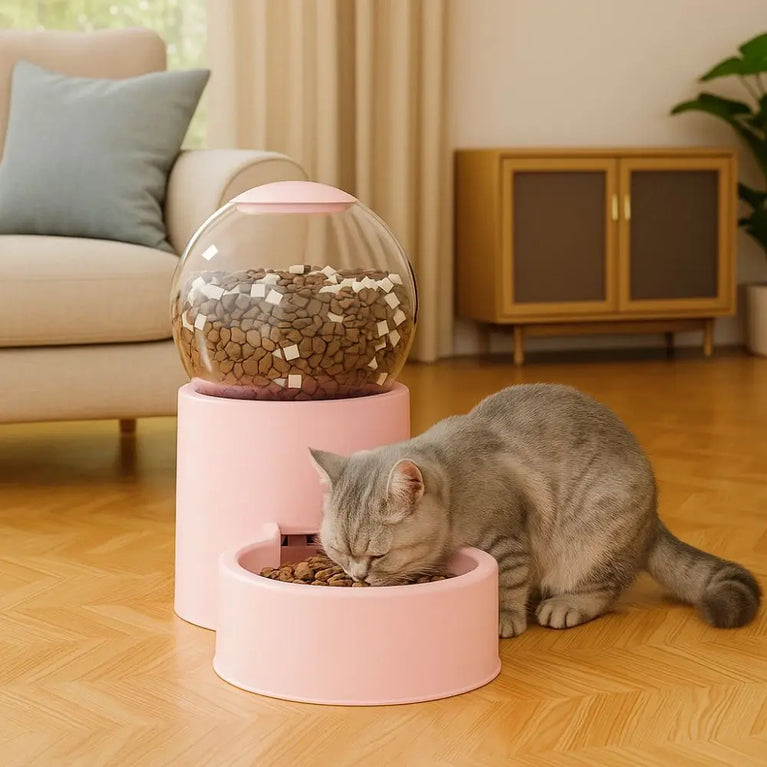 Large Capacity Automatic Pet Feeder Neck Protection Leakproof Water Dispenser Visual Window Cat Bowl