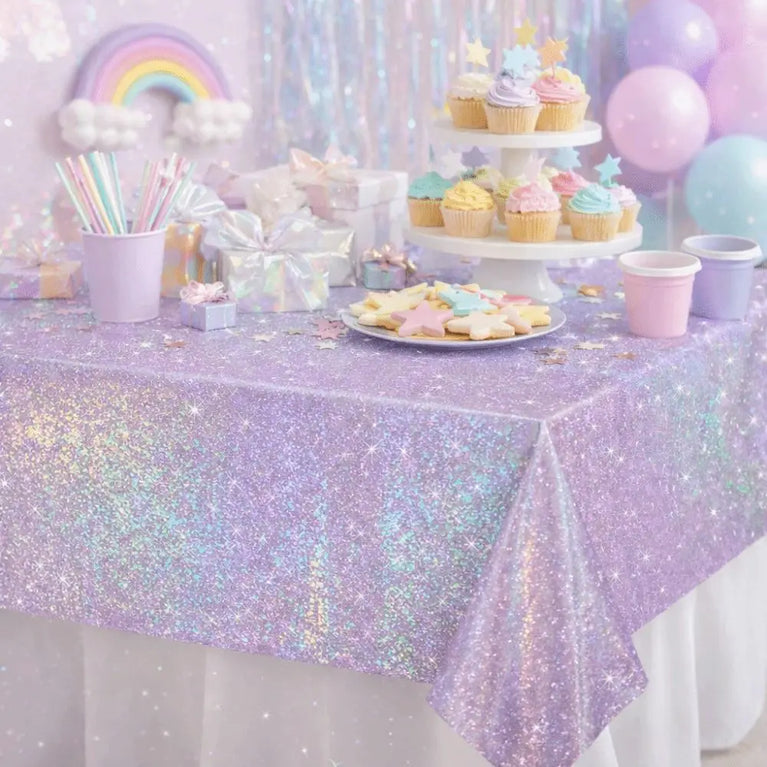 Purple Iridescent Laser Disposable Tablecloth for Party Decoration