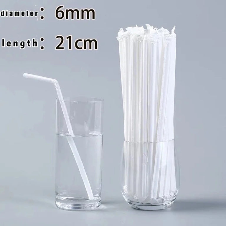 100PCS Disposable Straws White Individually Packaged for Drinks