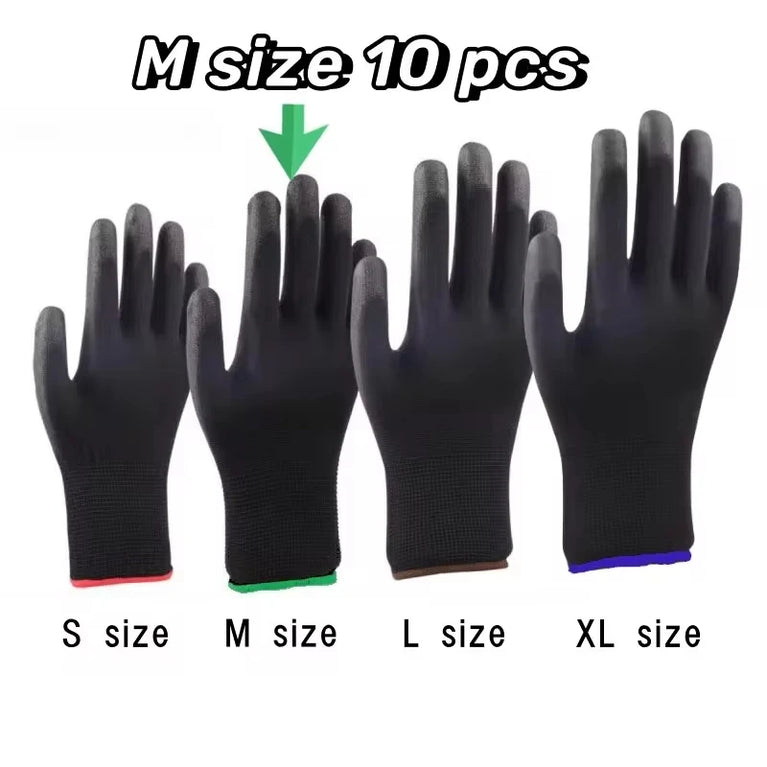 Polyester Nylon PU Coated Safety Gardening Gloves Non Slip ESD Protection