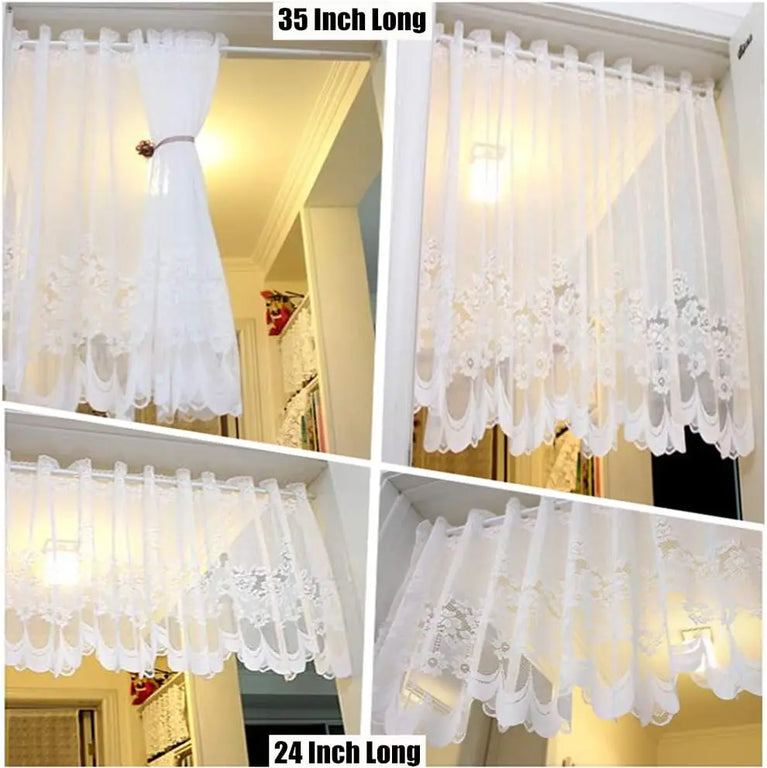 White Lace Sheer Tulle Curtains | Pastoral Floral Kitchen & Cafe Voile
