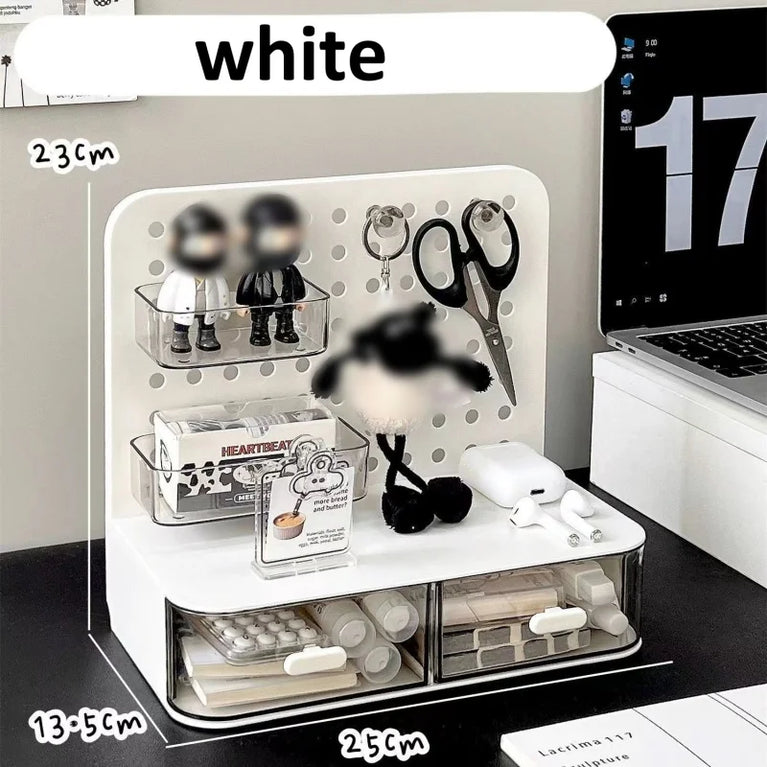 Desktop Perforated Board Desk Organiser with Drawer Storage Rack