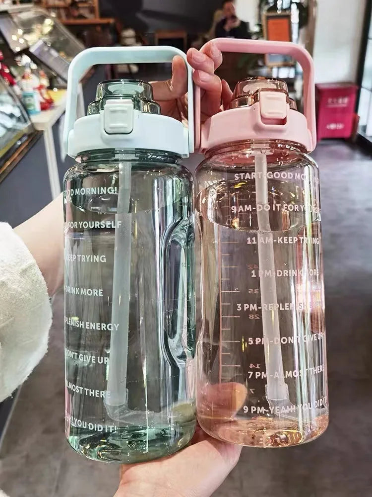 2L Portable Large Capacity Straw Water Bottle Fitness Sports