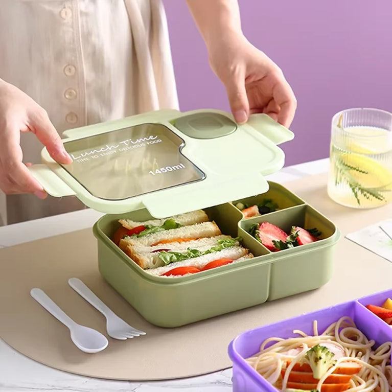 Oval Silicone Bento Lunch Box Microwaveable Leakproof 3 Grid Snack Food Storage Container