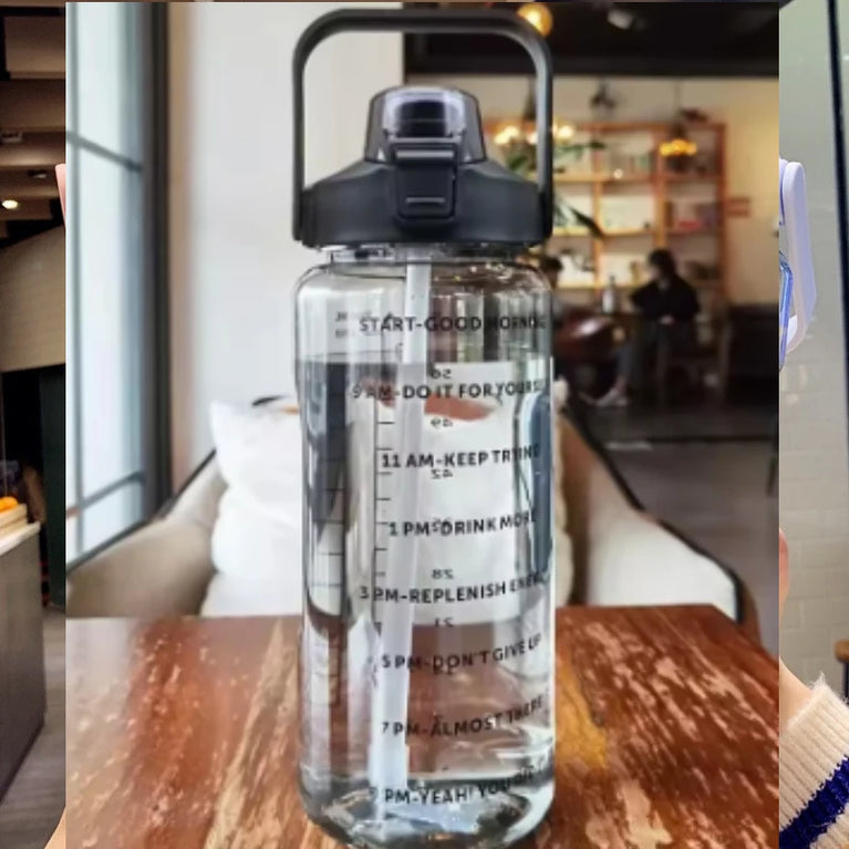 2L Portable Large Capacity Straw Water Bottle Fitness Sports