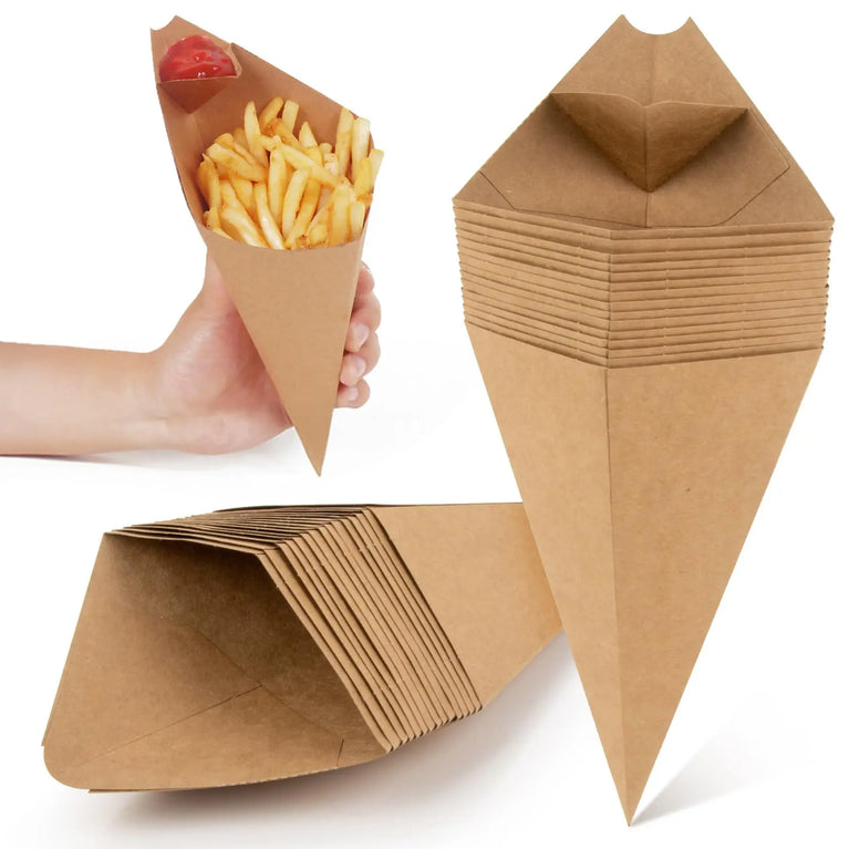 Disposable Paper French Fries Holder Cone Cups With Dip Pocket For Snacks Popcorn Onion Rings Party Serving Set