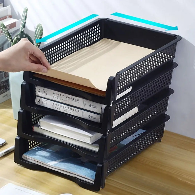 Stackable A4 Document Organiser | Laminated Plastic Desktop File Rack